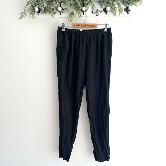 Eileen Fisher Organic Linen Pant Black Straight Leg Mid Rise Size Small SS2026 - Picture 1 of 3